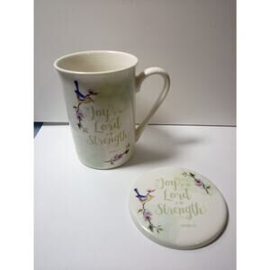 Kent Pottery Mug With Lid The Joy Of The Lord Is My Strength Pre Owned